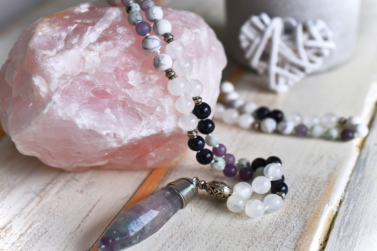 Rose Quartz and Amethyst Power of 9 Mala - Heart Chakra - Connect to popular your Heart so you can Connect with Others