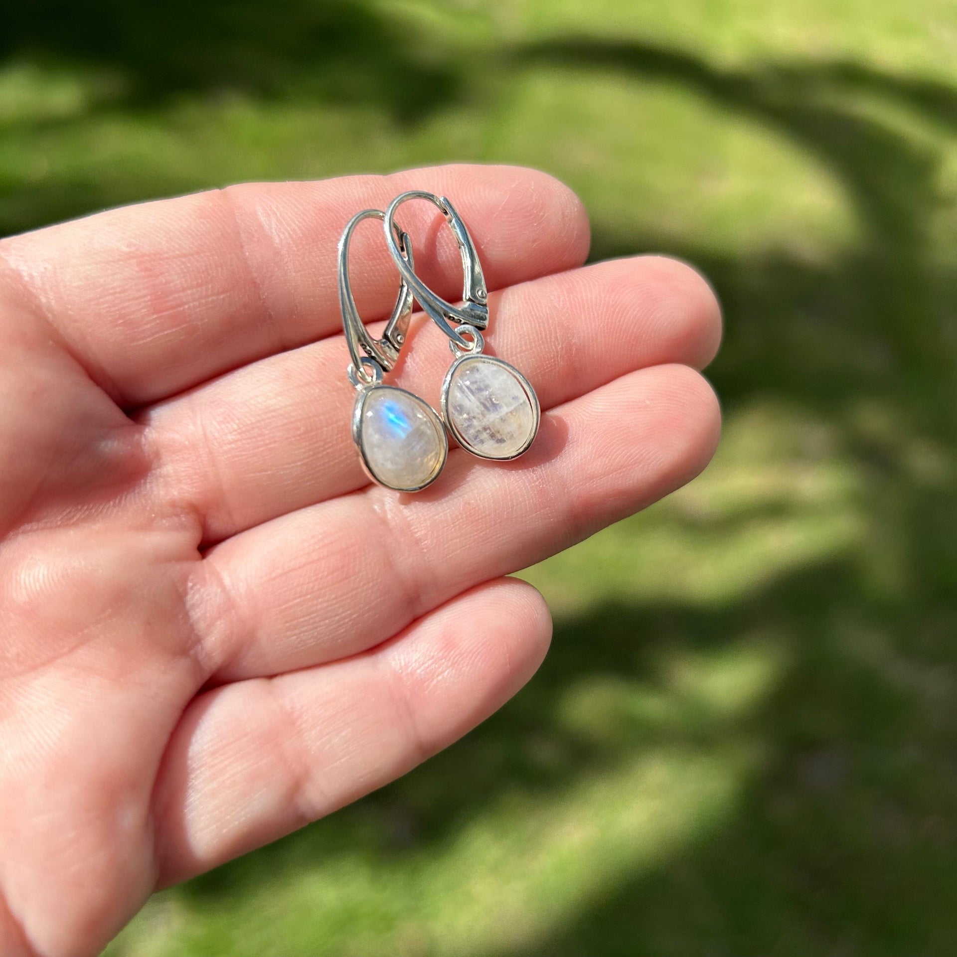 Oval Moonstone Drop Earrings