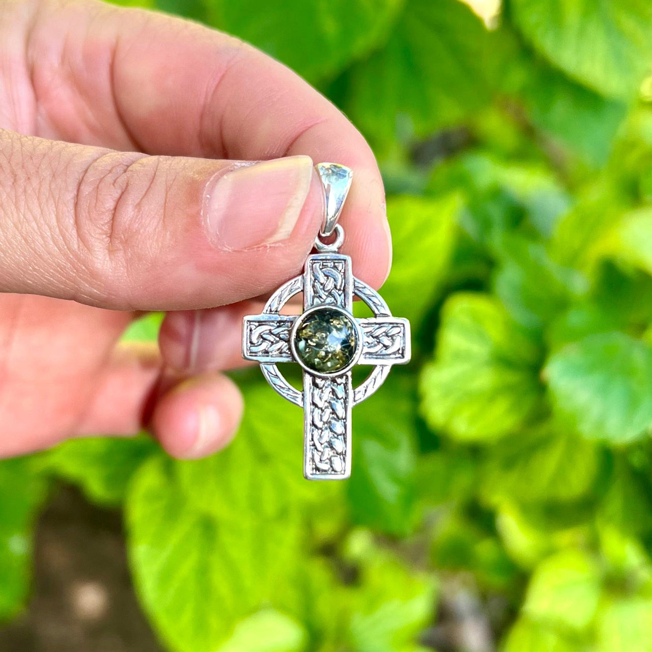 925 Sterling Silver & Baltic Amber Celtic Cross Pendant - BAP63