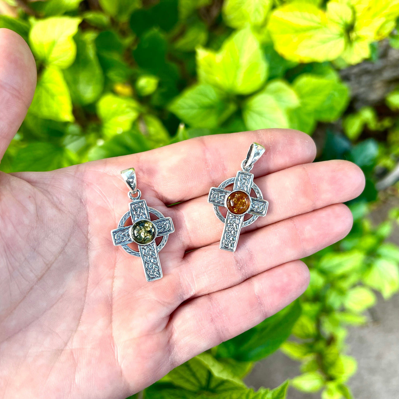 925 Sterling Silver & Baltic Amber Celtic Cross Pendant - BAP63