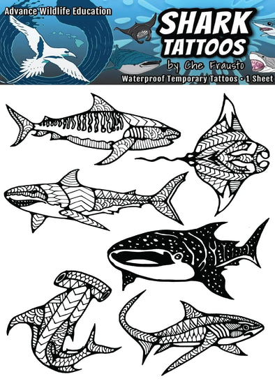 Shark and Ray Temporary Tattoos - Black