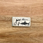 Scrimshaw Style Wide Money Clip with 2 shark detail designed by artist Linda Layden