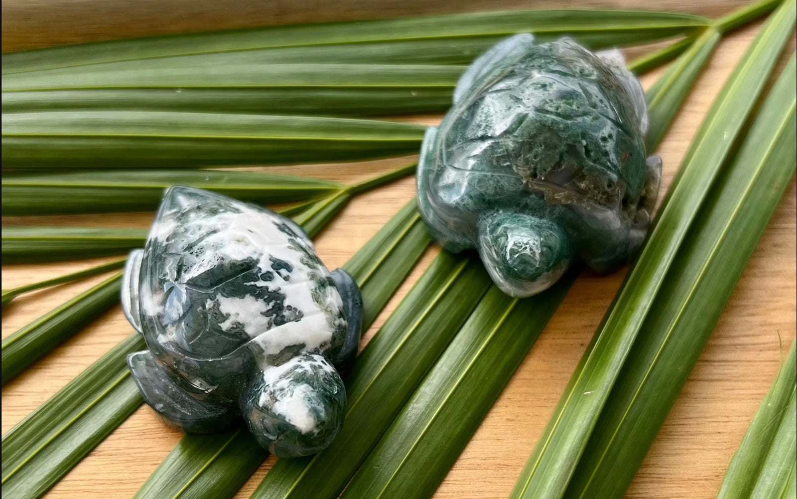 2.5" Hand Carved Moss Agate Sea Turtles