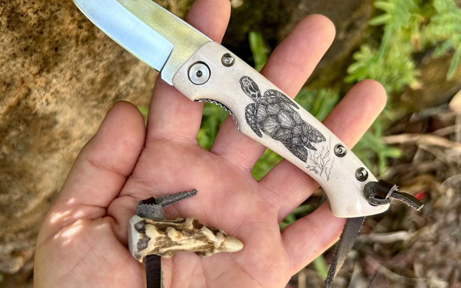 Doug Fine Scrimshaw Art on Silver Stag Cutlery, Hawaiian Gift