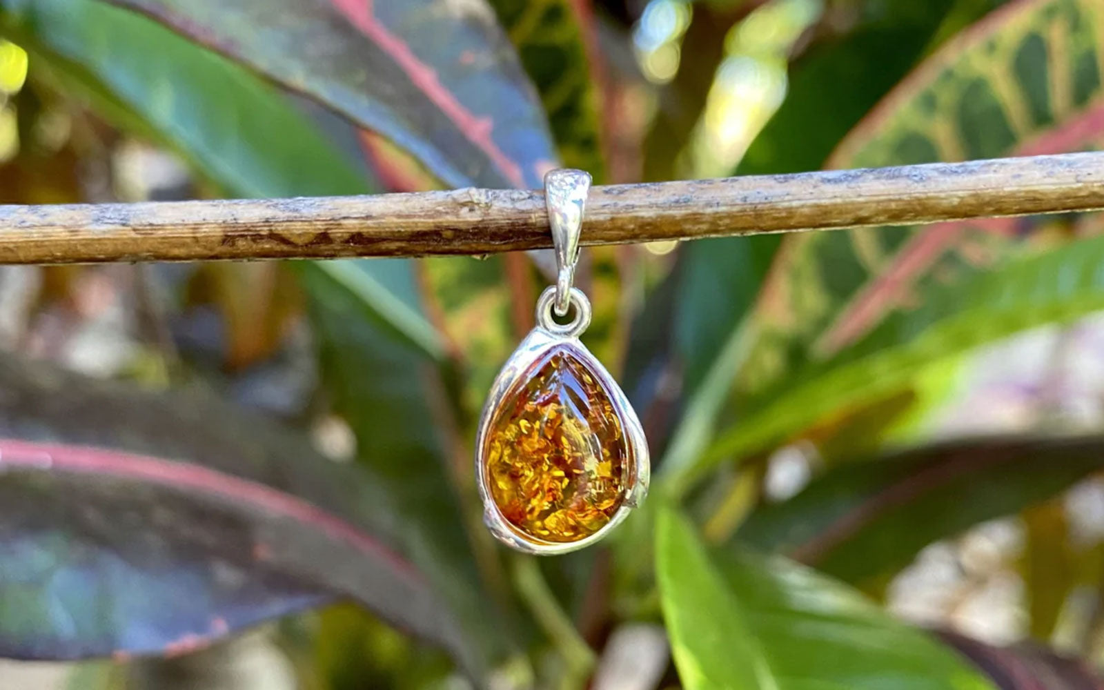 Baltic Amber pendant set in sterling silver in teardrop shape