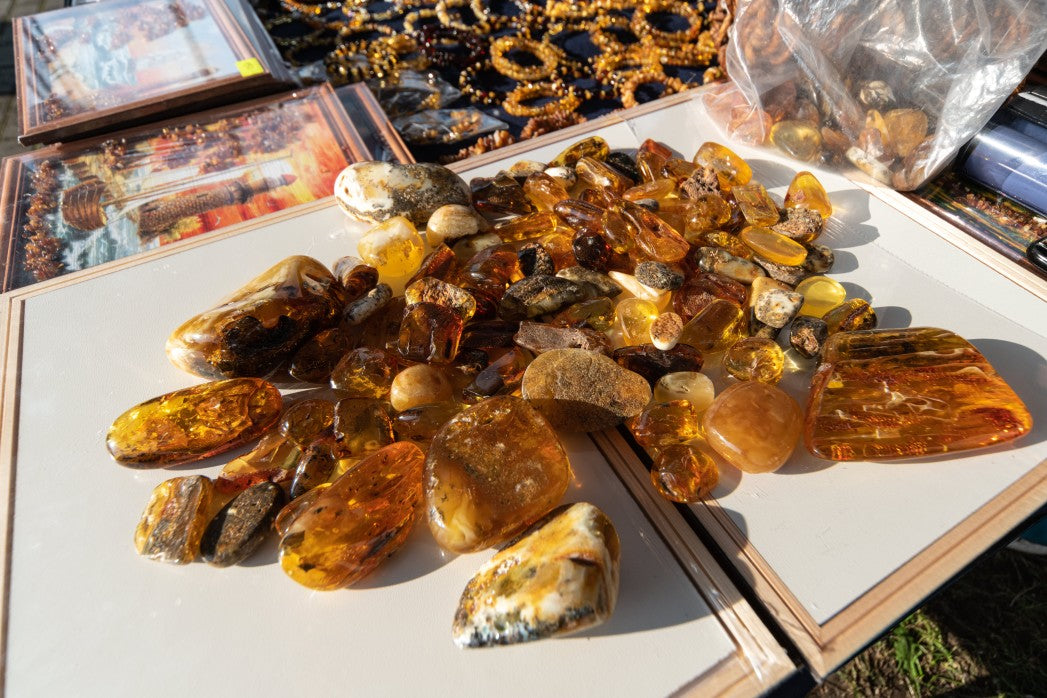 Pieces of Baltic amber at a market