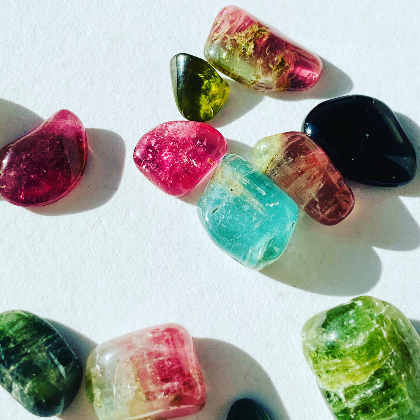 Pink, green, blue, and black tourmaline