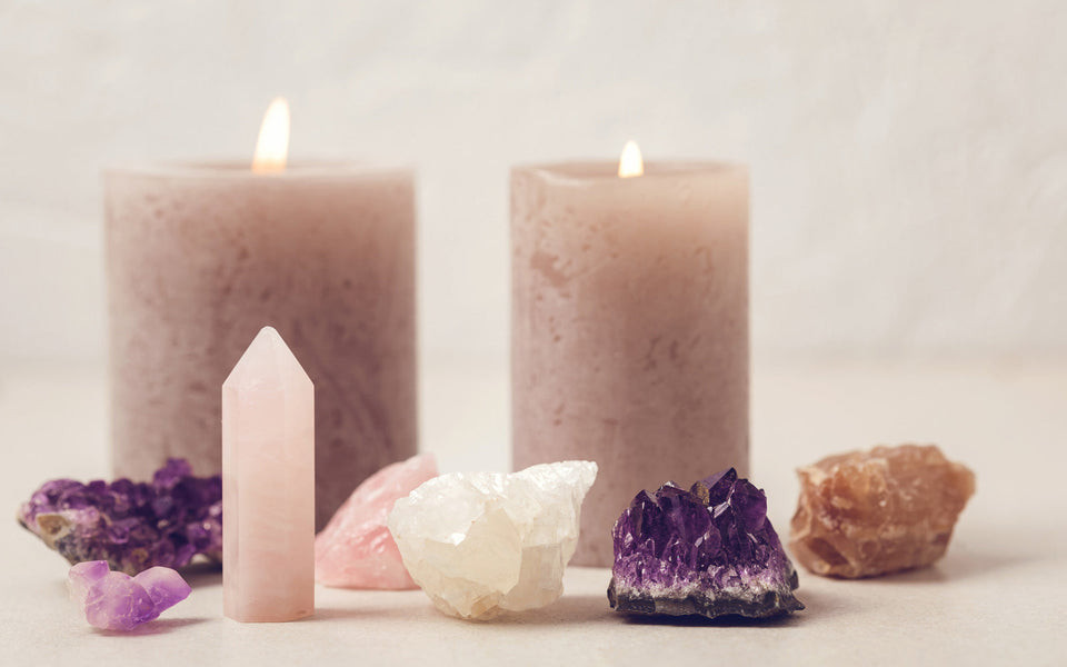 Healing Crystals and candles for relaxing and reducing stress