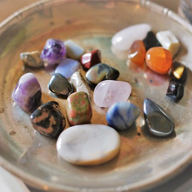 Healing crystals in a bowl