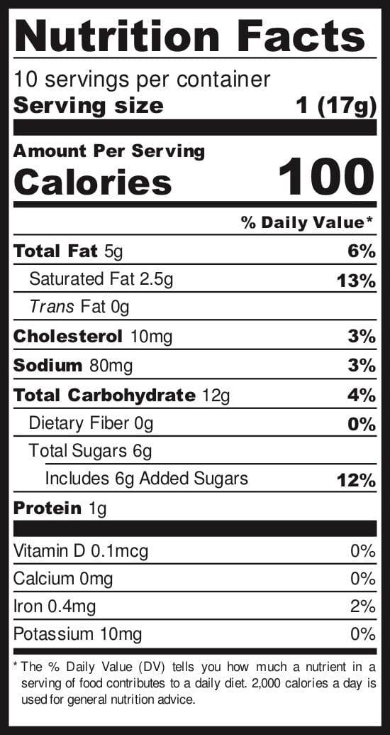 CookKwee's Original Shortbread Cookies Nutrition Label