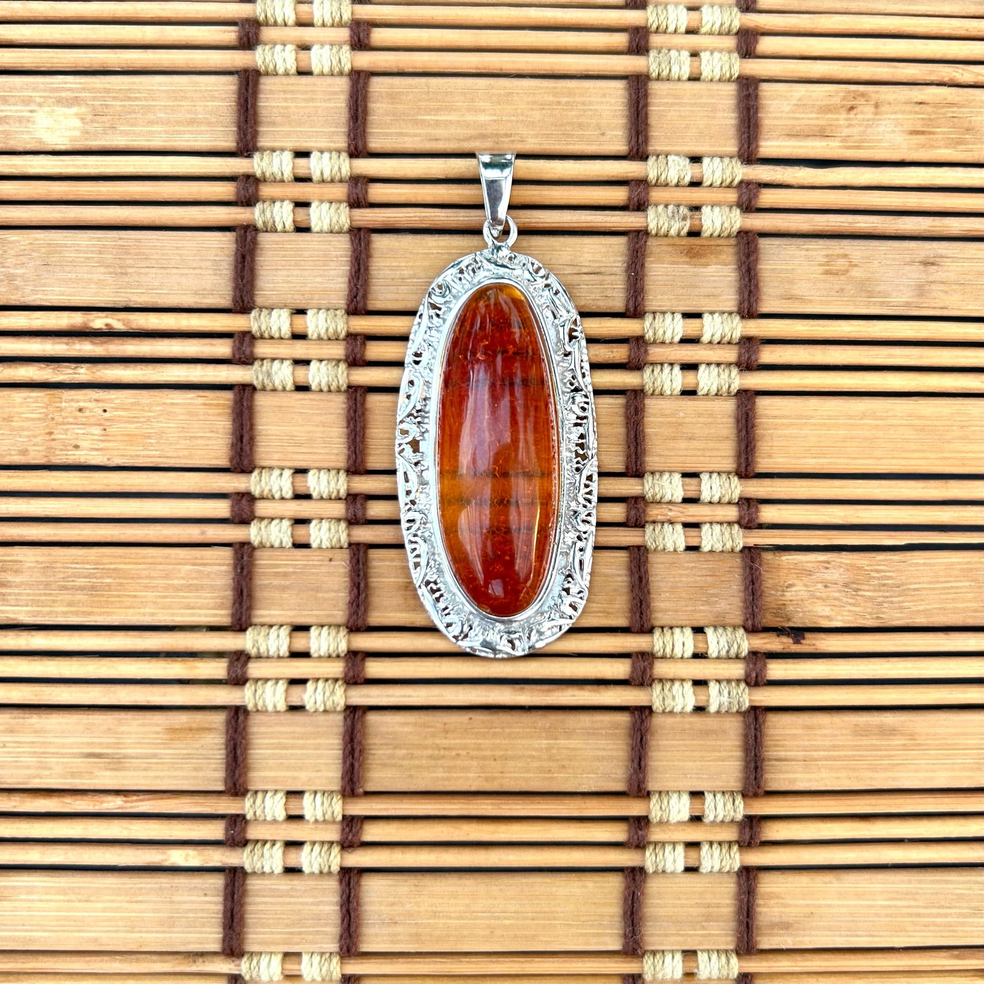 Baltic Amber Pendant in Sterling Silver Frame