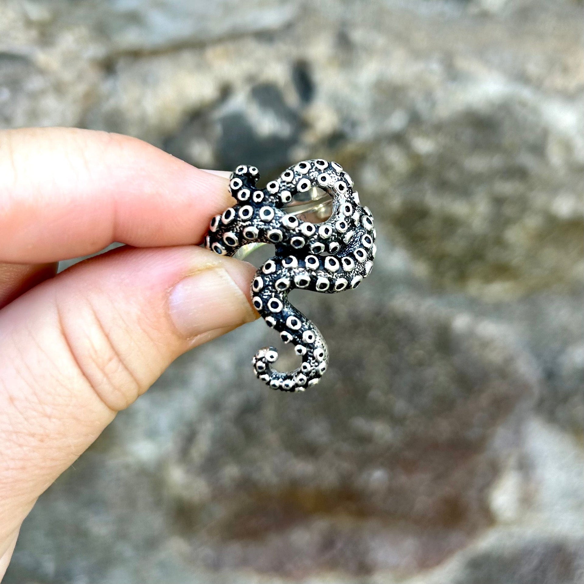 Octopus Tentacle Ring in Sterling Silver