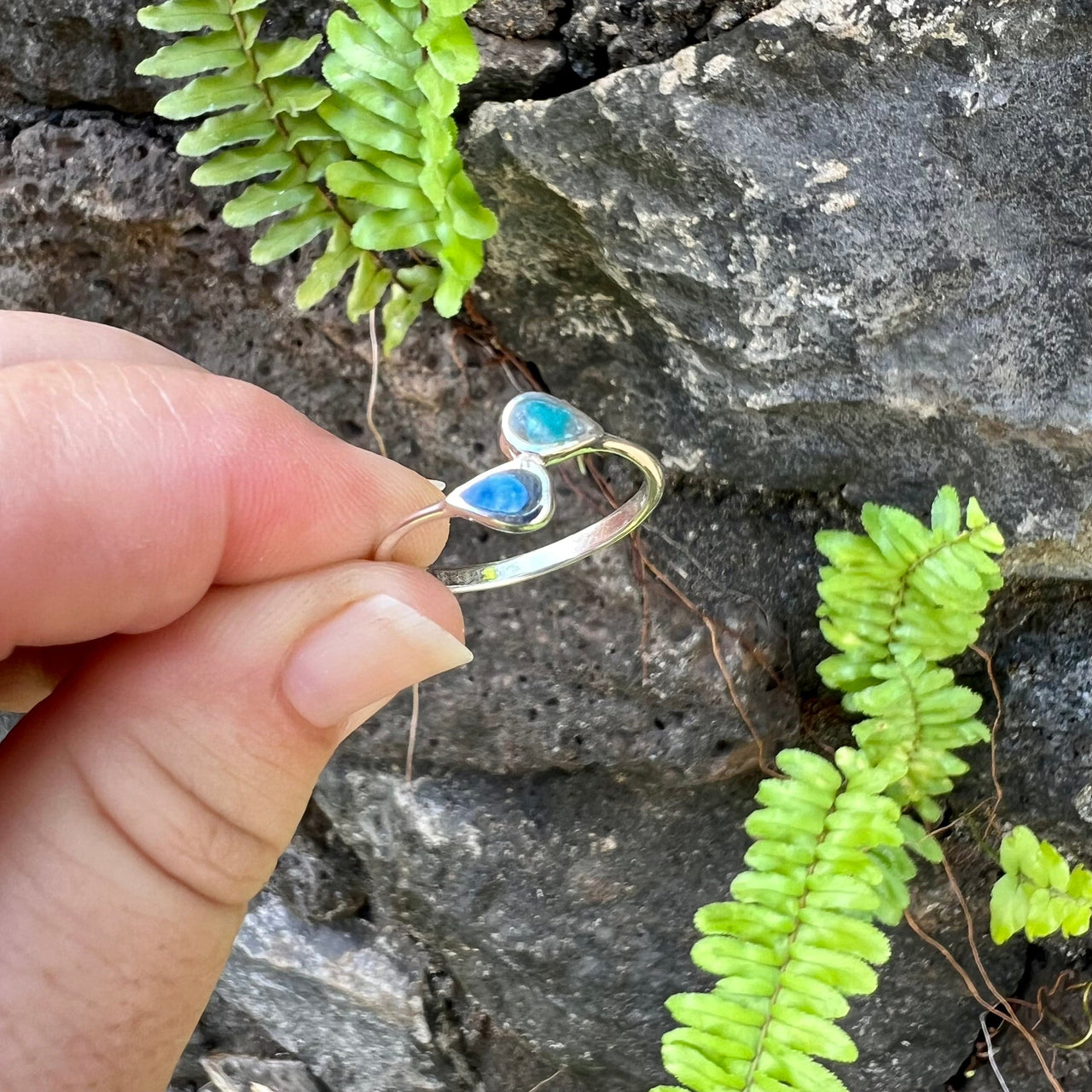 Lālani Black Coral Composite Double Teardrop Ring