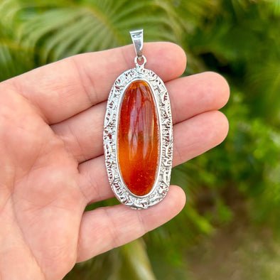 Sterling Silver Pendant Frame with Long Baltic Amber