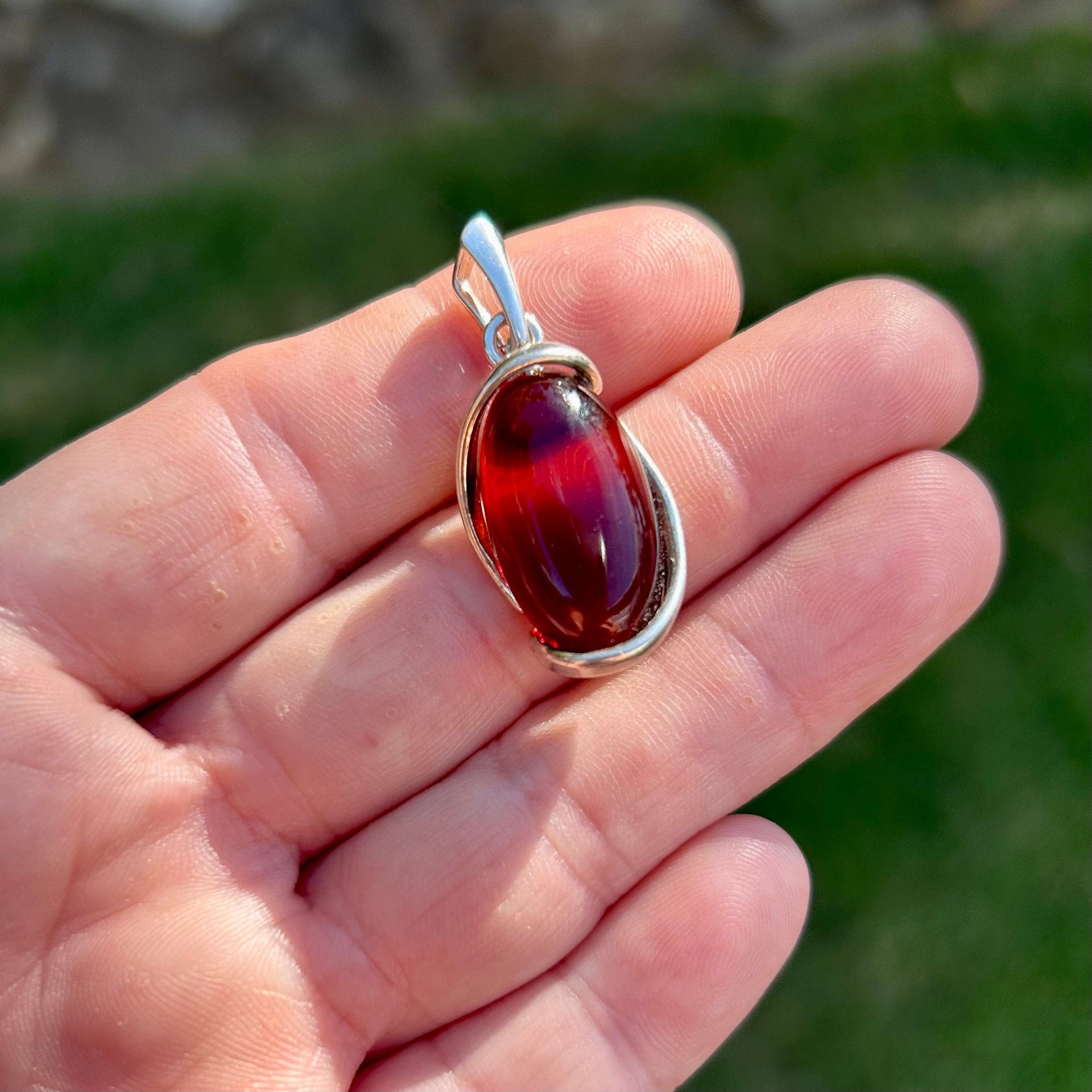 Sterling Silver Oval Baltic Amber Pendant