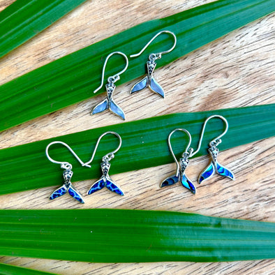 Slim Whale Tail Earrings with Inlay