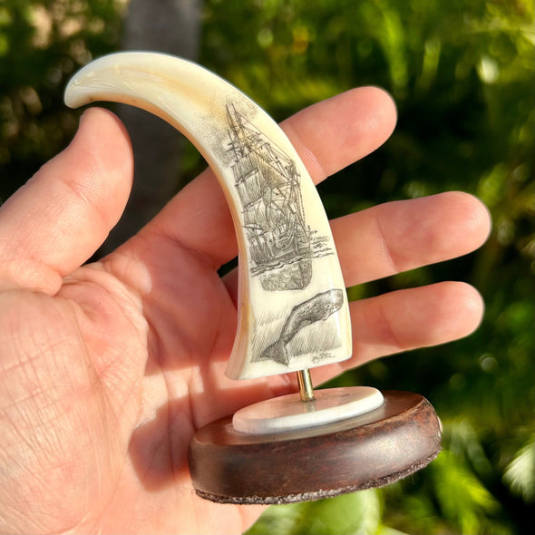 Whaling Vessel with Sperm Whale Scrimshaw by Ray Peters