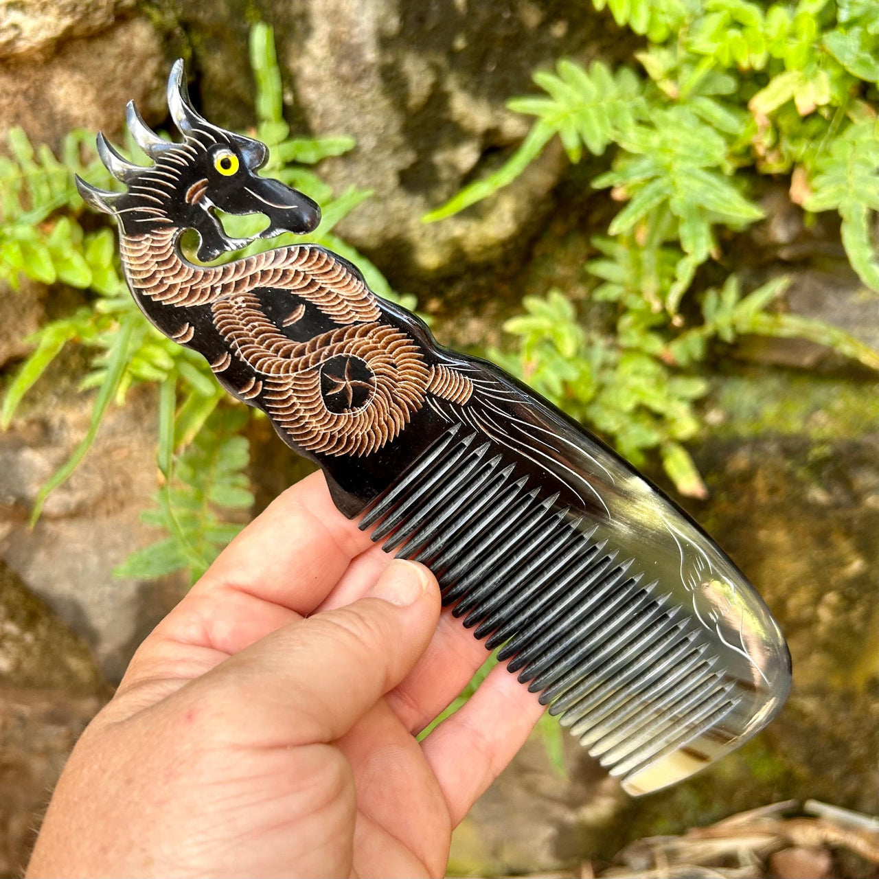 Hand Carved Water Buffalo Horn Dragon Comb