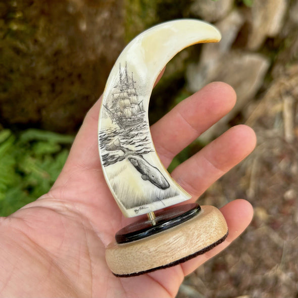 Whaling Vessel with Sperm Whale Scrimshaw by Ray Peters