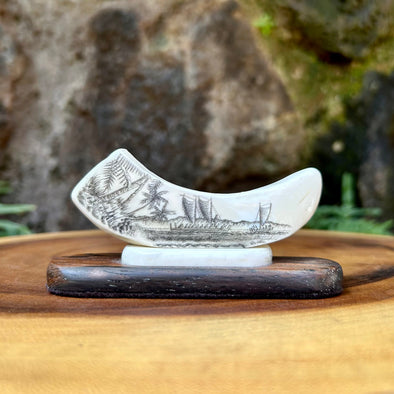 Hawaiian Outrigger Scrimshaw by Ray Peters