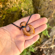 Koa Wood Maui Fish Hook Pendant on Black Cotton Cord