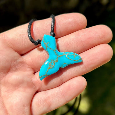 Carved Turquoise Composite with Pyrite Whale Tail Pendant