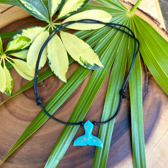 Carved Turquoise Composite Whale Tail Necklace