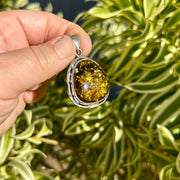 Sterling Silver Green Baltic Amber Pendant