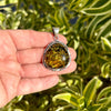 Green Baltic Amber Silver Pendant- BAP039