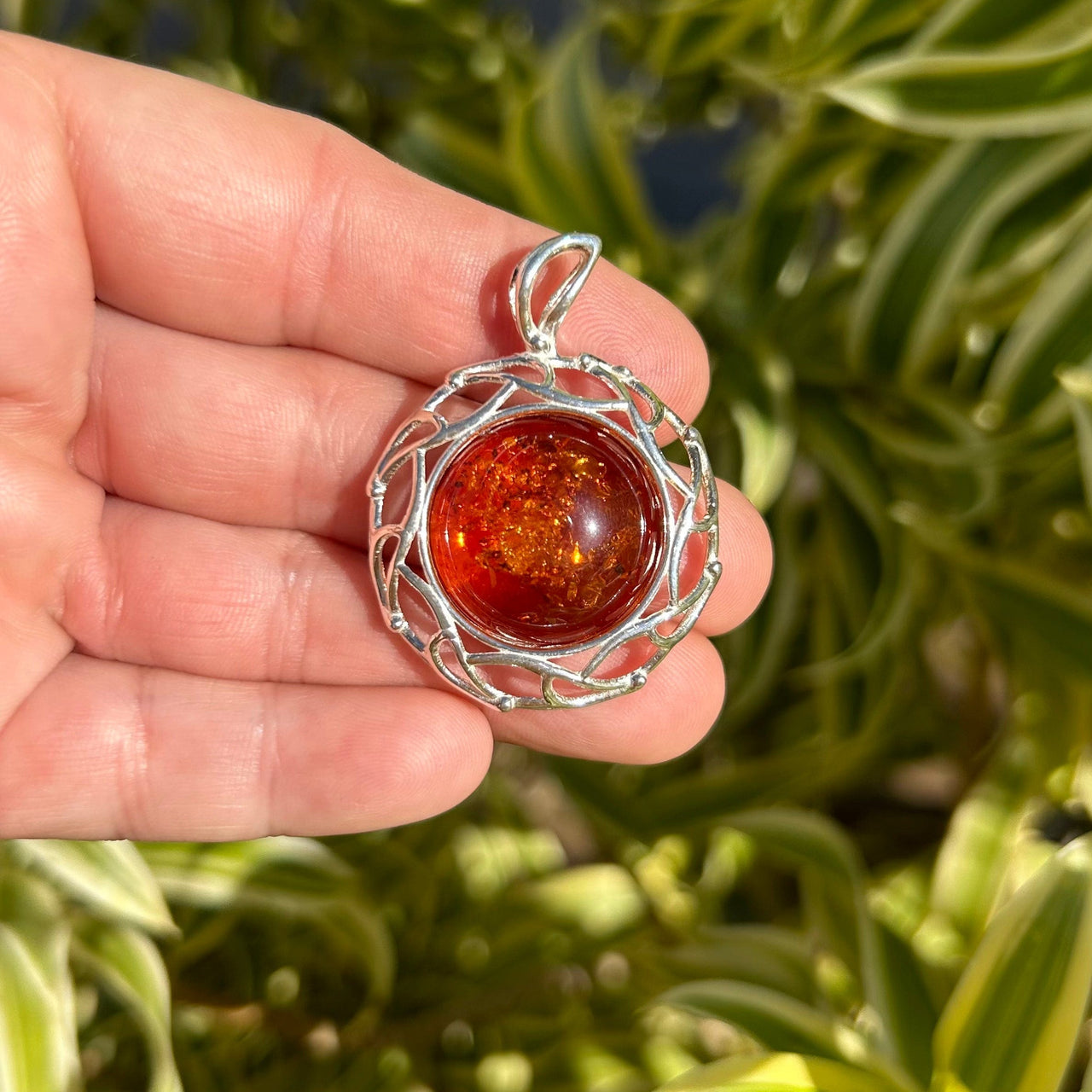 Silver Framed Baltic Amber Pendant- BAP42