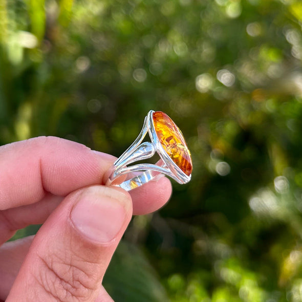Side of Marquise Baltic Amber Ring