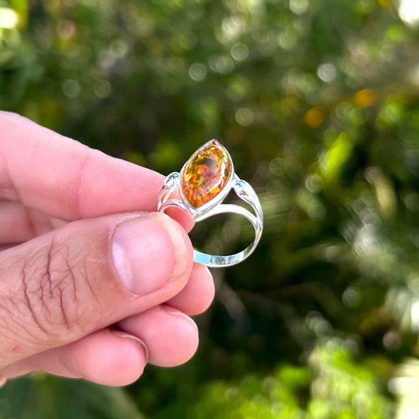 Marquise Baltic Amber Silver Ring