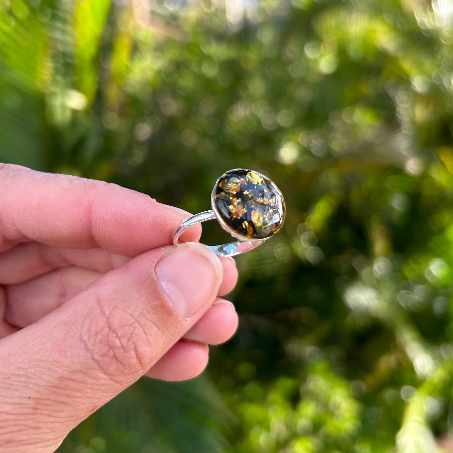 Sterling Silver Baltic Amber Adjustable Ring