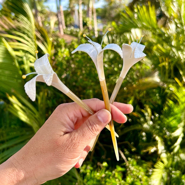Hand Carved Flora Hair Sticks in Lily Design