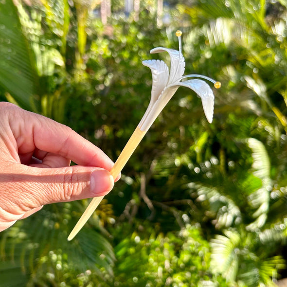 Hand Carved Flora Lily Hair Stick