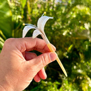 Hand Carved Water Buffalo Horn Flora Lily Hair Stick