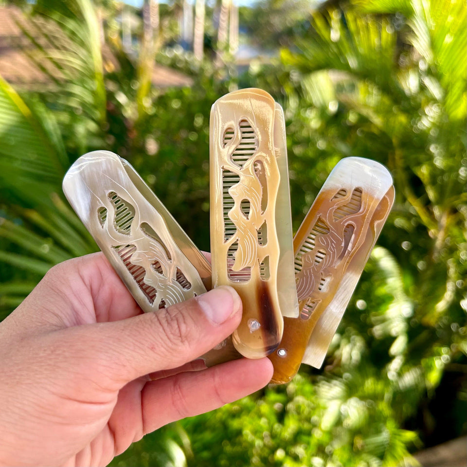 Hand Carved Folding Combs, Ornate Detail | Whaler's Locker