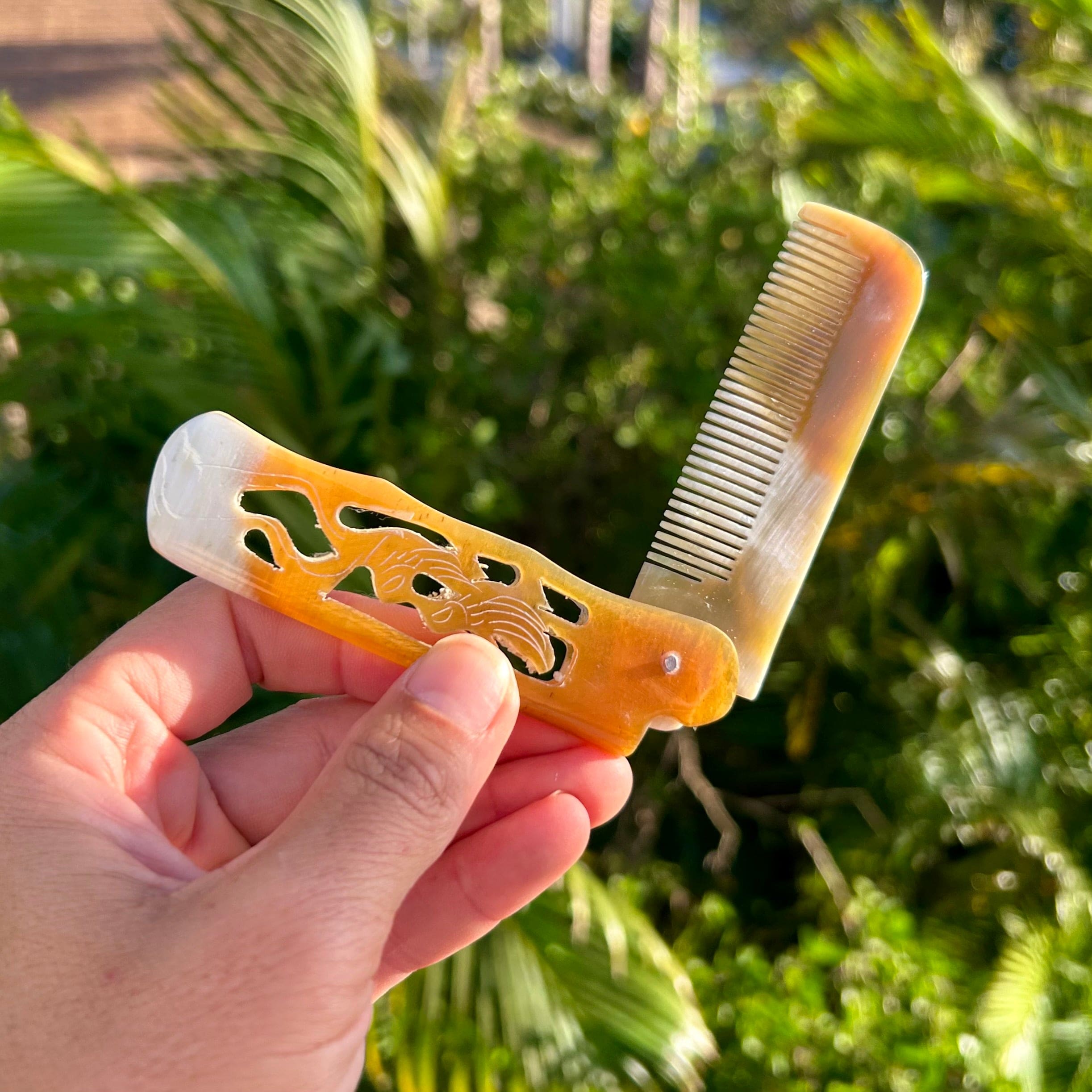 Pattern Retractable Comb Hand Carved Folding Combs, Ornate Detail | Whaler's Locker