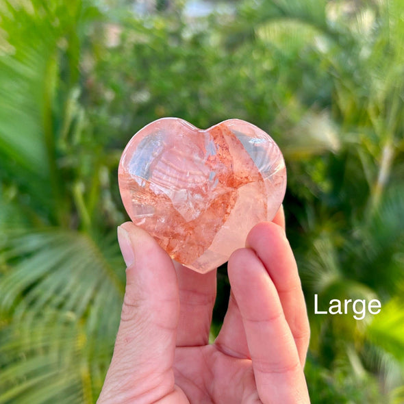 Large Pink Hematoid Quartz Heart Stone