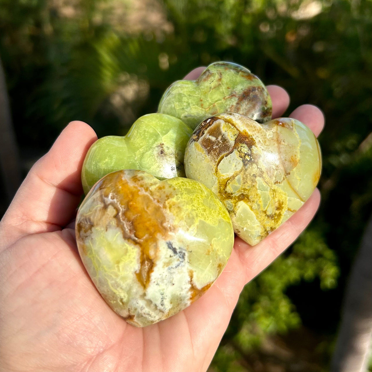 Green Opal Polished Hearts