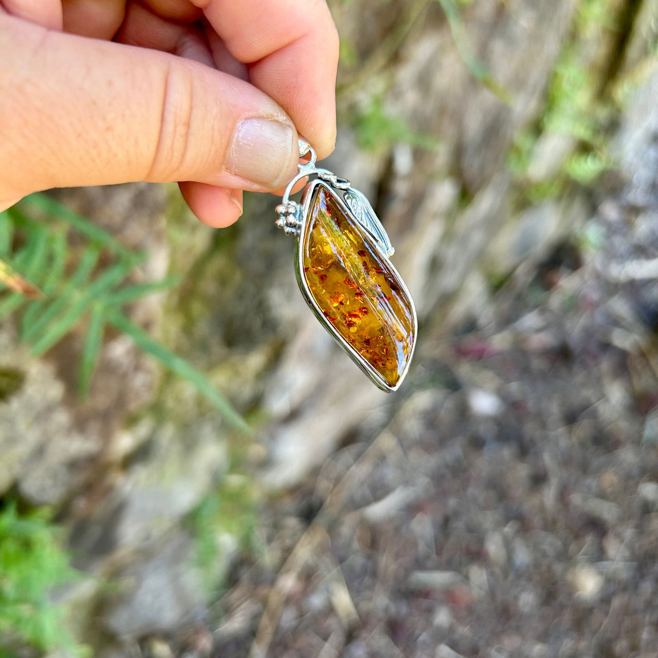 Silver Framed Baltic Amber Pendant- BAP23