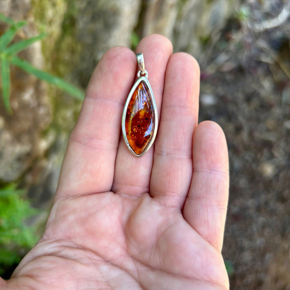Simple Bourbon Baltic Amber Sterling Silver Pendant