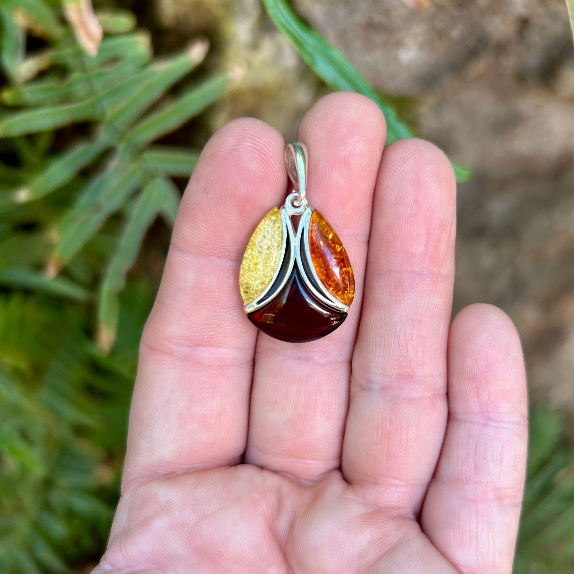 Baltic Amber Pendant with Three Different Color Pieces