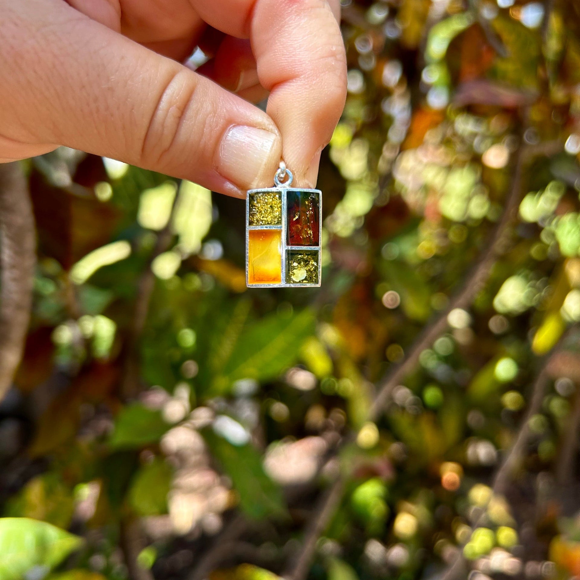 Sterling Silver Modern Multi-Color Baltic Amber Pendant