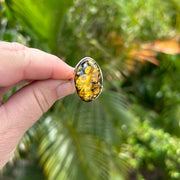 Green Baltic Amber Adjustable Sterling Silver Ring