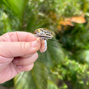 Side of Green Baltic Amber Adjustable Ring