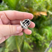 Sterling Silver Adjustable Ring with Green Baltic Amber Fossil