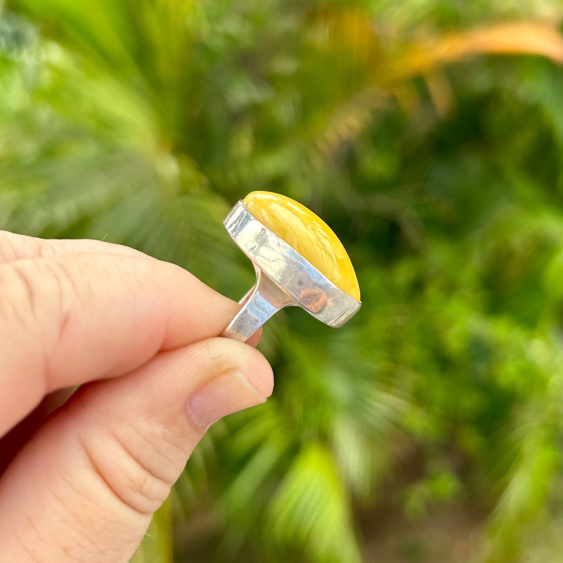 Milky Baltic Amber Ring set in Sterling Silver