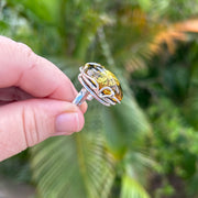 Sterling Silver Adjustable Ring with Green Baltic Amber