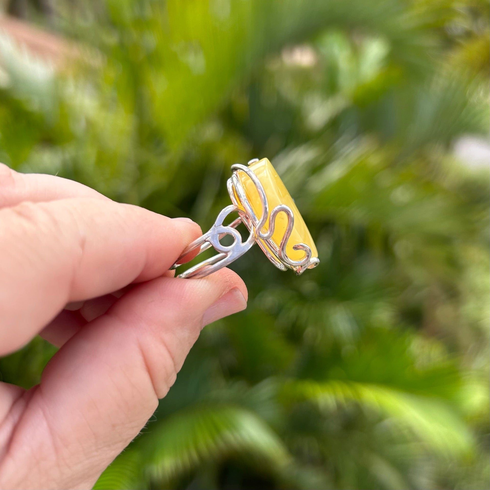 Side of Milky Baltic Amber Adjustable Ring